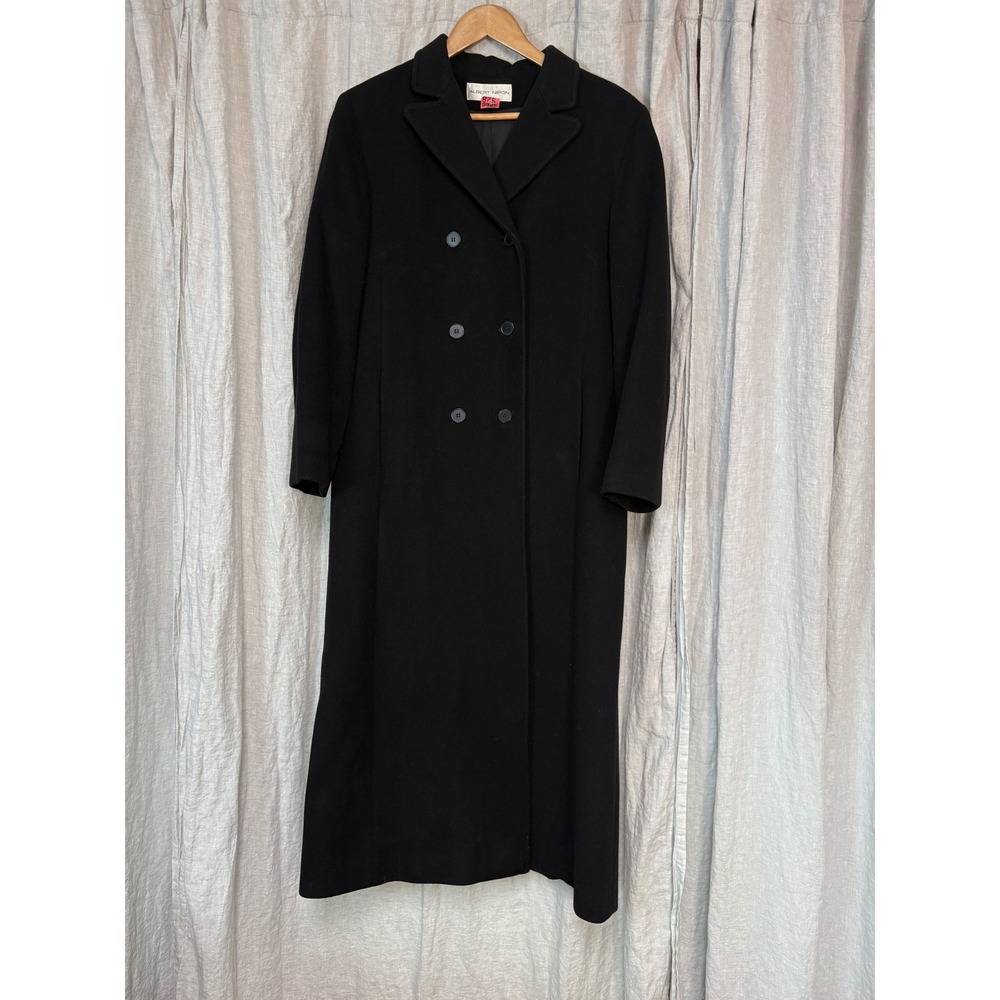 Albert Nipon Womens Vintage Black Wool Cashmere Maxi Coat Double Breast Size 14